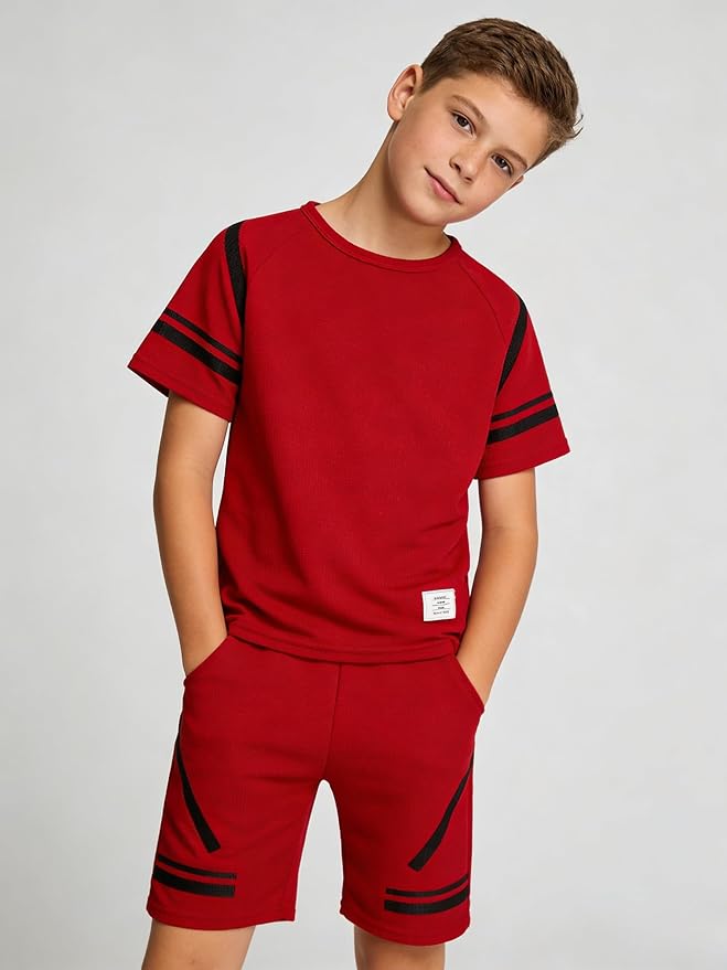 Cakaner Tween Boys Clothes Summer Simple Print T-Shirt And Shorts Set 2 Pieces Teen Trendy Outfits Size 7-14 Year