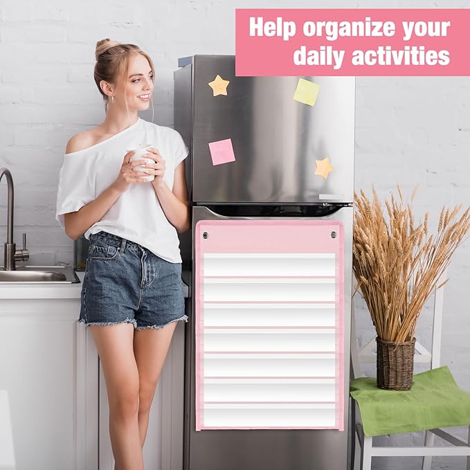4 Pcs Magnetic Pocket Chart Standard Classroom with 40 Pcs Dry Erase Cards for Daily Schedule Class Demonstrations Office Home Activities(Pink)