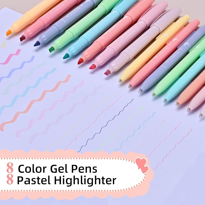 7-ackz Bible Highlighters Assorted Colors and Gel Pens Set, 8 Pastel Highlighter Markers 8 Colored Ink Gel Pens, 75 Tabs, No Bleed, Quickly Dry for Bible Study, Motivational Gift for Christians