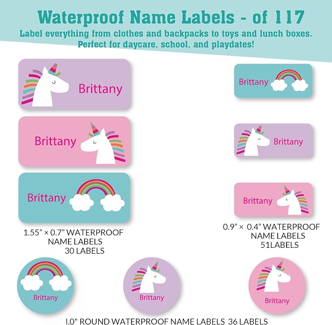 Personalized Daycare Name Labels for Kids (117 Labels) - Custom Durable Waterproof Name Stickers for Clothing Tags, Water Bottles, Lunch Boxes, and School Supplies - Dishwasher, Washer