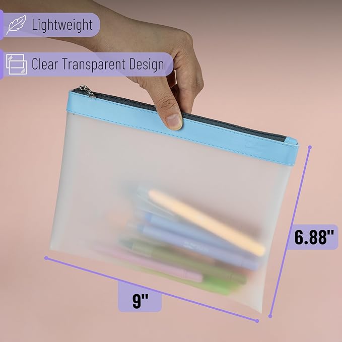 Mr. Pen- Clear Pencil Pouch, 9" x 6.88", 3 Pack, Durable TPU Material, Large Water-Resistant Pencil Bags with Smooth Zipper, Multipurpose Clear Pouch for Stationery, School, Office, Travel Supplies