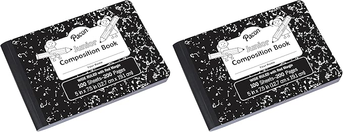 PACON PMMK37090 Junior Composition Book, 5 x 7-1/2 Inches, 3/8 Inch Ruled, 100 Sheets (Pack of 2)