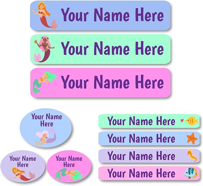 Lovable Labels Personalized Labels for Kids (85 Labels/Pack) - 3 Label Sizes Waterproof Dishwasher Safe Peel & Stick Labels for School Supplies Daycare Camp Clothing Bottles (Coralia)