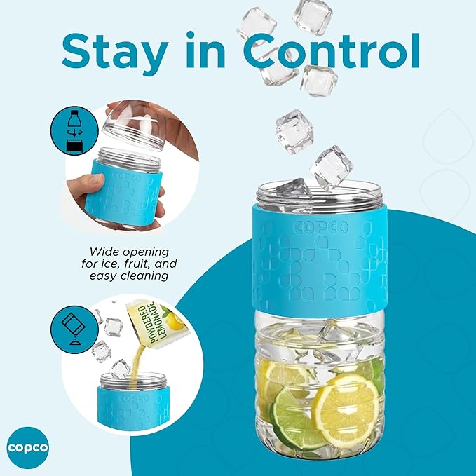 Copco Hydra 16.9oz Water Bottle, Set of 2 – BPA-Free Tritan Bottles with Leak-Proof Closure & Grip Sleeve, Lightweight Reusable Water Bottles for Travel, Gym, Office & Hydration (Blue)