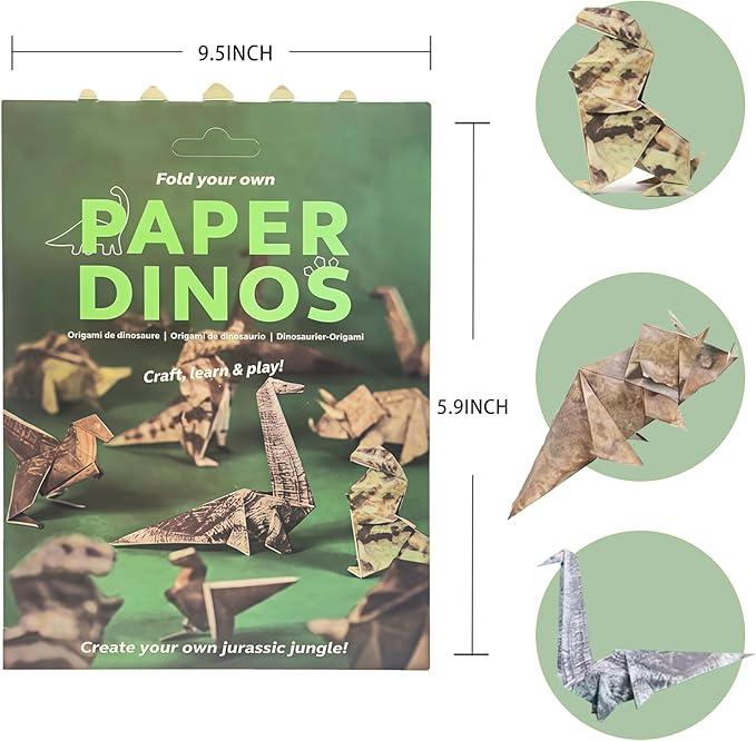 Origami Paper Craft Kit, Dinosaur Origami Paper Crafts for Adults & Kids - DIY Origami Kit for Desk Decoration, Gift for Dinosaur Lovers
