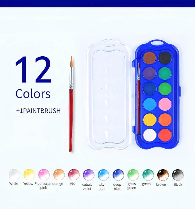 12 Colors Watercolor Book with Paint，Beginner Watercolor Workbook Kit, Watercolors Workbook (Underwater -12 Colors)