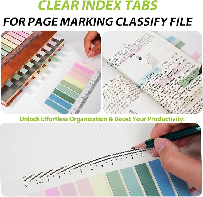 6 Pads Transparent Sticky Notes with Sticky Tabs, Tecolu 3x3 inch Clear Sticky Notes【Waterproof, 5X Adhesive Strength】, See-Through Translucent Sticky Notes for School Office Bible Study Supplies