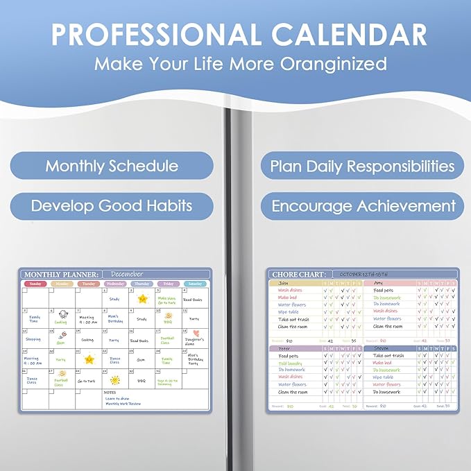 MaxGear Magnetic Calendar for Refrigerator, 16x12 Monthly Dry Erase Fridge Calendar Whiteboard with Stain Resistant Surface, No Ghosting, Reusable Planning Board with 4 Markers and 1 Eraser