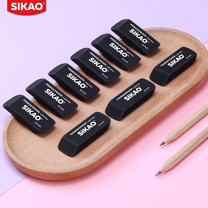 Black Erasers, 12 Pack Pencil Erasers for Kids – Latex-Free & Smudge-Free Beveled Rubber Erasers for School Supplies, Classroom, Office & Homework