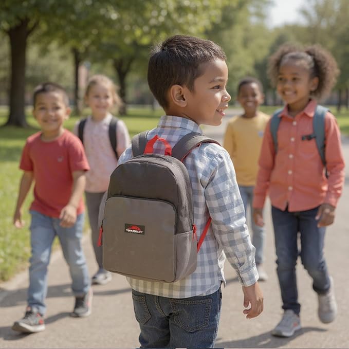 Trail maker 15 Inch Backpack for Kids, Preschool, Elementary & Middle School Students – Spacious Bookbag with Large Front Pocket, Adjustable Straps, Fits up to 13 Inch Laptop (Grey)