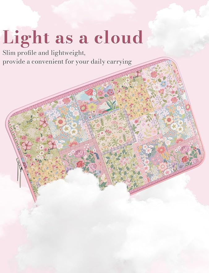 iCasso Laptop Sleeve 13 inch for MacBook Air 13-13.6 inch M5/M4/M3/M2/M1, Cute MacBook Neo/Pro 13 inch, Slim Protective Travel Carrying Case for MacBook Pro 14'', Chromebook, HP, Dell, Pink Flowers