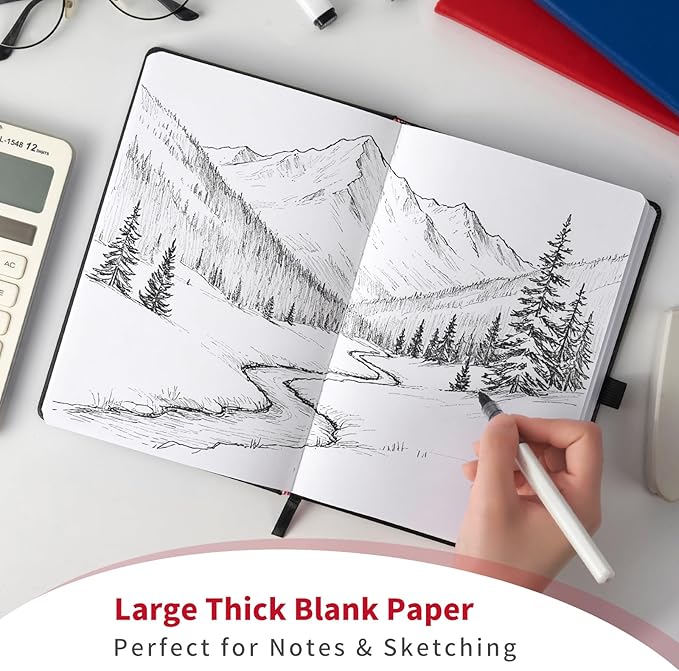 Heture Hardcover Notebooks, A5 Blank Notebook for Writing 160 Pages, 8.2 x 5.5 inch, Classic Blank Notebooks for College/Work/Travel(Blanked-3 Pack, Red)