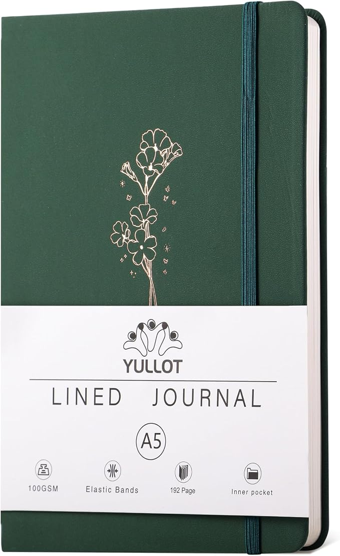 Lined Journal Notebook –A5 PU Leather Hardcover Notebook, 100gsm Thick Bleedproof Paper with Inner Pocket – 192Pages Lined Writing Journal for Students Women Note Taking - Sage Green