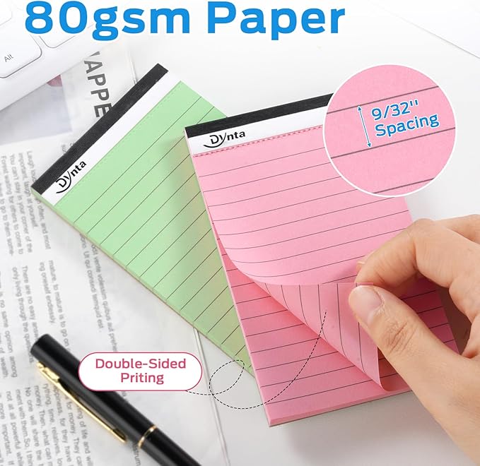 Dynta 36 Pcs 3x5 Note Pads, 45 Sheets Per College Ruled Mini Writing Pads, 80GSM Colored Paper 1620 Sheets, Multicolor Cute Notepads for Gift