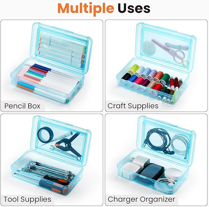 Sooez Double Layer Pencil Box, Large Hard Pencil Case Organizer, Clear Plastic Crayon Box for Girls and Boys, Colored Marker Organizer, Small Plastic Containers/Bins with Lids, Art Supply Storage