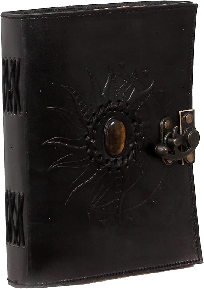 Leather Sun and Moon Stone Tiger 8X6 Inch Leather Journal for Women Leather Journal for Men Leather Sketchbook Leather Blank book Unlined Deckle Edge Paper Leather Journal Notebook Diary (black)