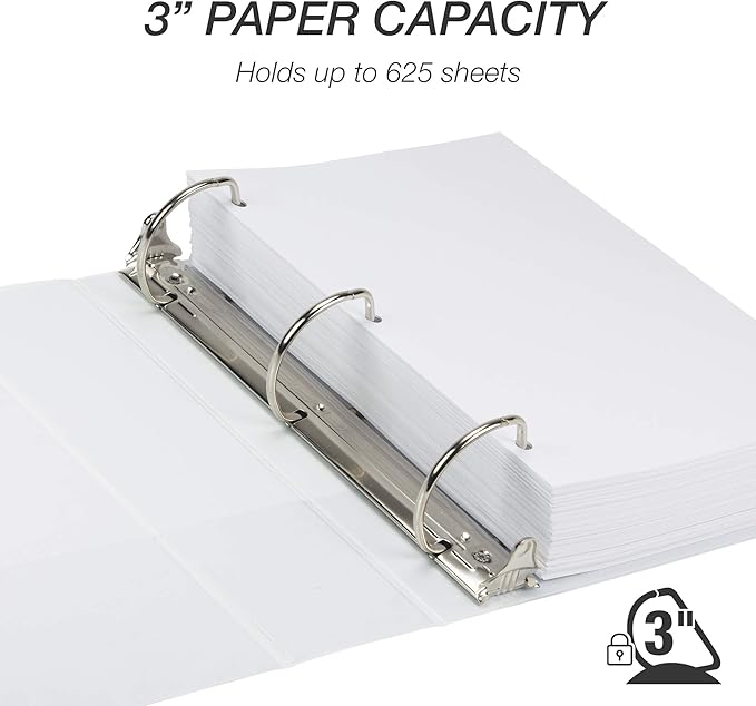 Samsill Durable 3 inch 3 Ring Binder, D Ring Binder,100% Recycled Chipboard, White, 2 Pack