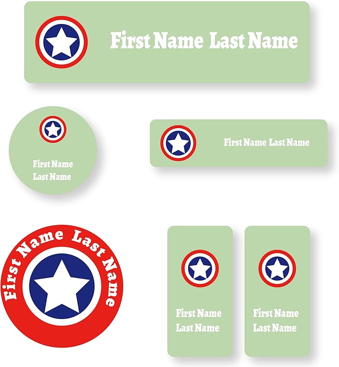 Personalized Kids Name Labels – Waterproof Custom Stickers for Daycare & School, Dishwasher & Laundry Safe (Captain - Light Green)