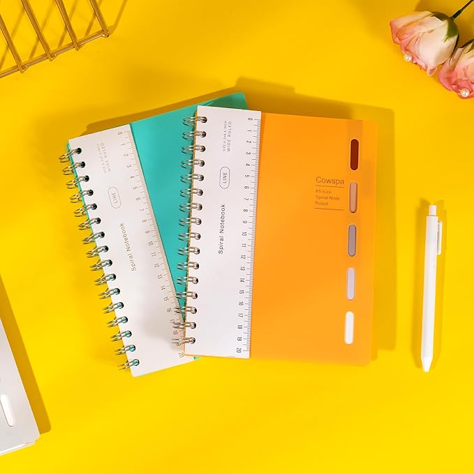 Yoment 2 Pack 5 Subject Notebook Wide Ruled Spiral Notebooks 5x7 with Removable Dividers Tabs, 200 Pages Small Notebooks for Work A5 Spiral Bound Journal for School Office, Blue&Orange