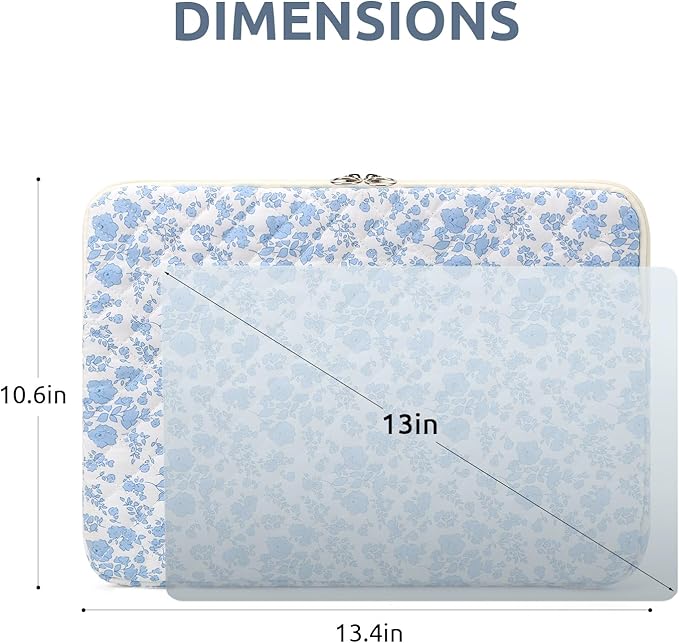 Puffy Laptop Sleeve 13 Inch Cute Quilted Laptop Protective Case Padded Floral Computer Sleeve for MacBook (B-Blue, 13 Inch)