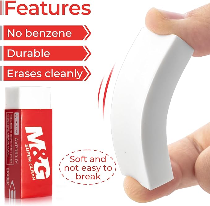 M&G Pencil Eraser for Kids, 20 Pack, White Erasers Bulk for Artists, Drawing Eraser for Sketching, Art Erasers for Drawing, School,Office Supplies