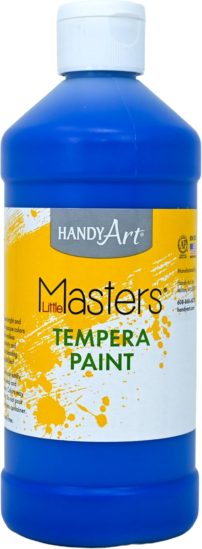 Handy Art Little Masters Tempera Paint, Blue, 16 oz Bottle, Bright & Mixable, High Opacity, Washable Colors for Classroom, Students, Kids, Young Artists, Safe & Non-Toxic, Made in USA