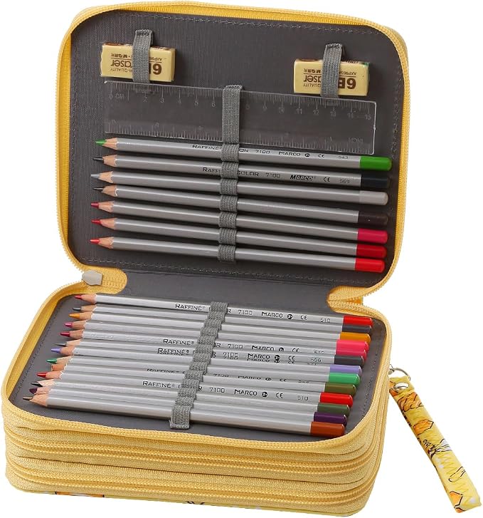 72 Slots Pencil Case Organizer w/Removal Handle Strap | 3-Layer Zipped Pencils Box Large for Colored Pencils Watercolor Pencils for Office and Travel for Artist