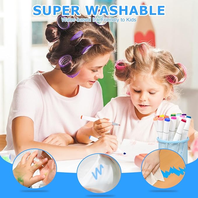 Marte Vanci Washable Markers for Kids, 36 Colors Dual Tip Markers with Carrying Case, Coloring Pens, Kids Marker Set for Coloring, School Art Supplies for Boys Girls