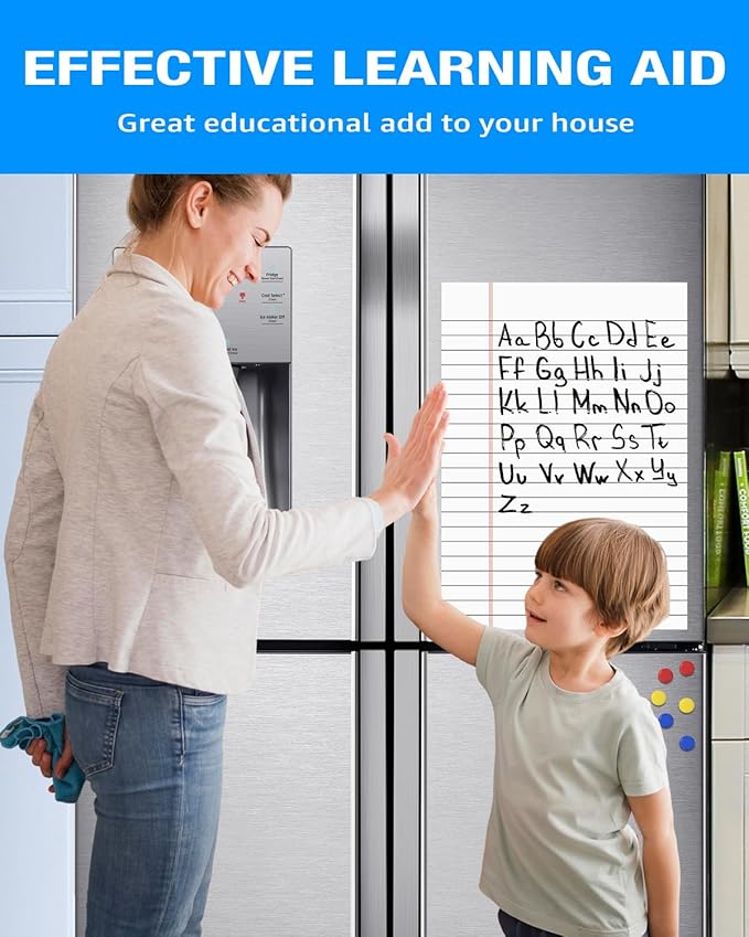 Magnetic Notebook Paper for Classroom: 17"x24" Dry Erase Handwriting Lined Poster for Whiteboard - Write and Wipe Giant Writing Lines White Board Accessories with Markers, Magnets, Eraser