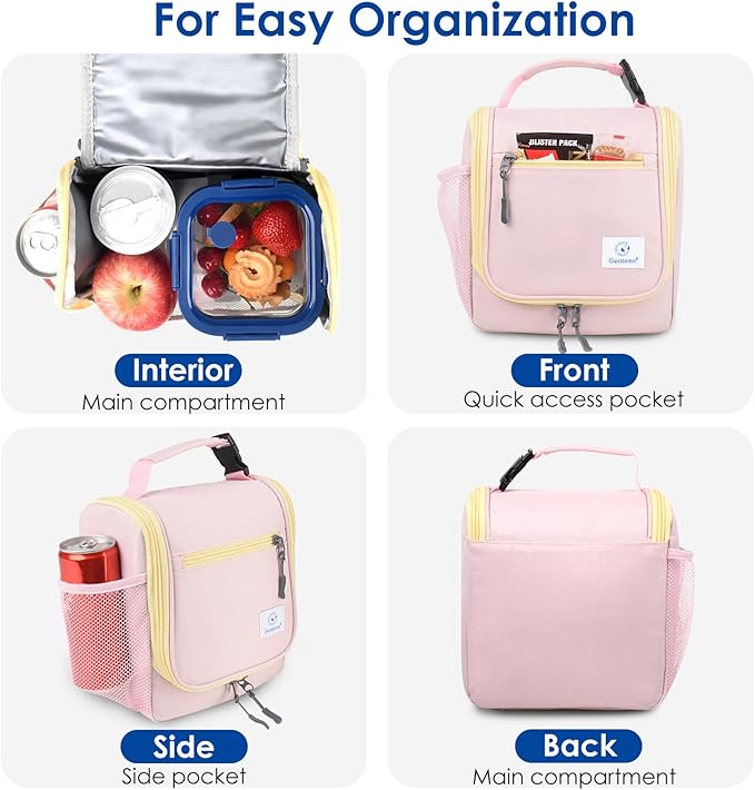 Genteen Kids Lunch Box, Insulated Lunch Bag for Kids, Toddler, Girl, and Boy; Holds Lunch Box, Water Bottle, & Snacks; Easy-Clean Water-Resistant Fabric & Multiple Zippered Pockets (Pink)
