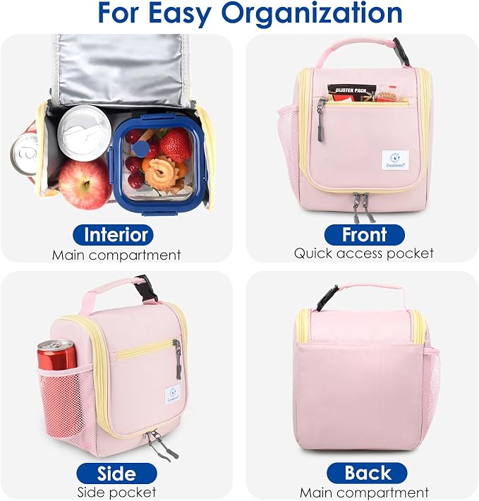 Genteen Large Kids Insulated Lunch Box for Boys Girls,Back to School,Office | Thermal Meal Tote Kit,Soft Reusable Lunch Bag,Leakproof,Double Zipper,for Work Outdoor,Yellow Pink