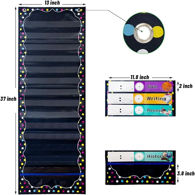 Fancy Land Daily Schedule Pocket Chart Educational Pocket Chart for Classroom Office Home Teachers Preschool Activity Supplies 15 Pockets 27 Double-Sided Reusable Dry-Eraser Card 13 x 37 Inches