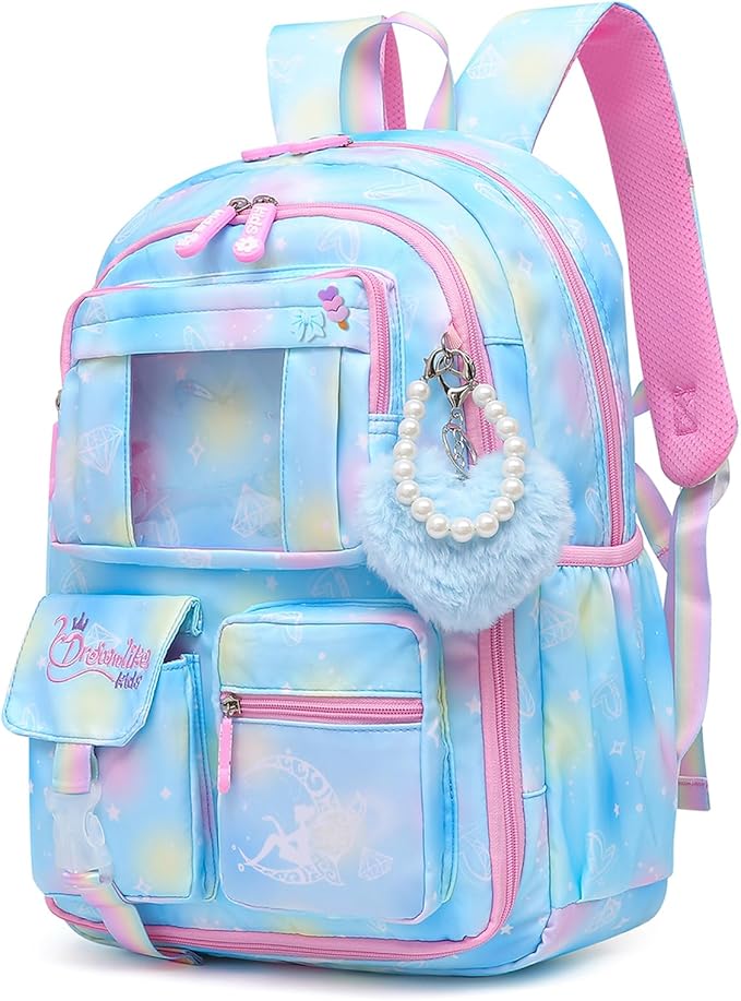 Alrisg Girls Backpack for Kids Elementary Middle School Cute Student Bookbag School Bag Blue