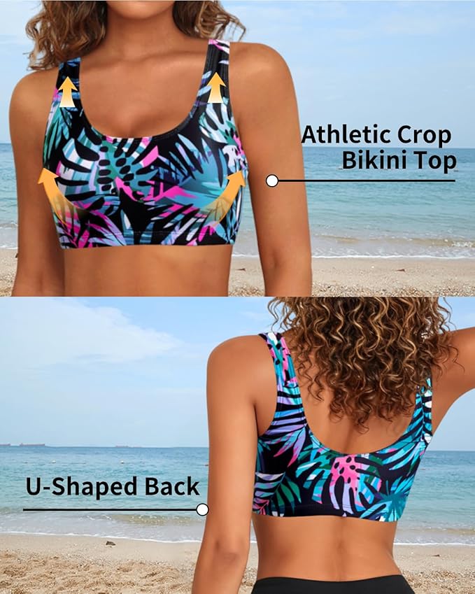 Tempt Me Women Sports Bra Bikini Top Push Up Scoop Neck Bathing Suits Top Padded Swim Crop Tops Only