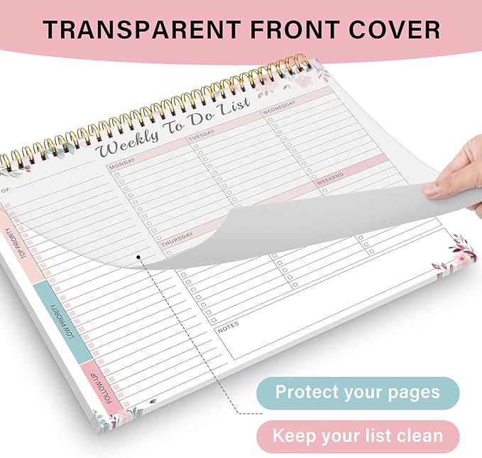 Weekly To Do List Notepad with 52 Undated Sheets（8.5"×11"）- Undated Weekly Desk Planner for Women & Man, School/Office Supplies