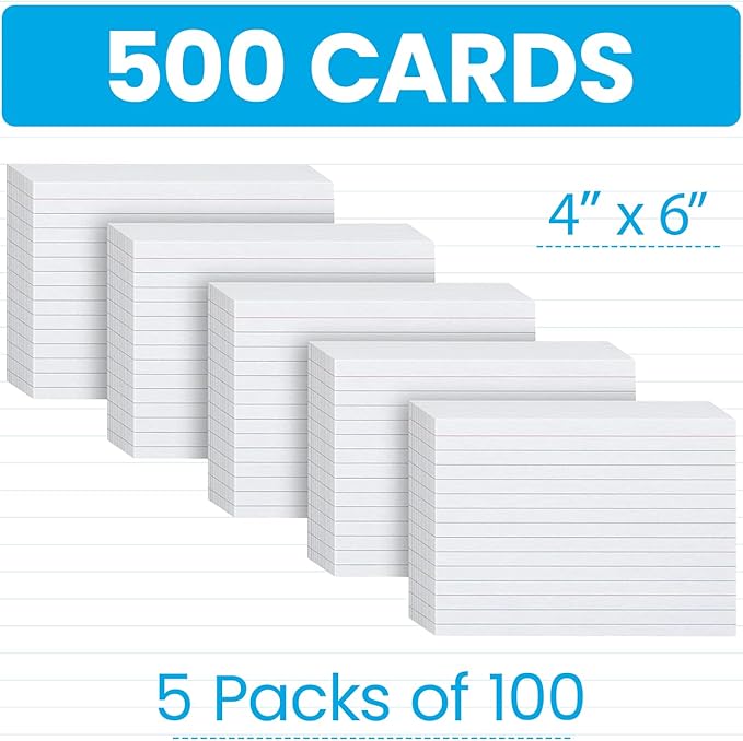 Oxford Ruled Index Cards 4"x6" (5 Packs of 100) & 3"x5" Cards (1 Pack of 300) - White, Lined on One Side, Blank on the Other - Ideal for Study Flashcards, Note Cards, Recipes, To-Do Lists & More