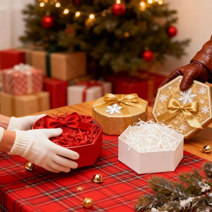 Raffia Paper Shreds, 300g Shredded Paper for Gift Box, Christmas Shred Filler for Gift Wrapping & Basket Filling(Red, white, green)