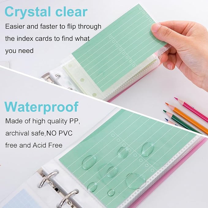 3×5” index card Binder organizer with Plastic pocket Sleeves, small organized folder for recipes Flashcards,portable notecards case holder (2pcs colorful)