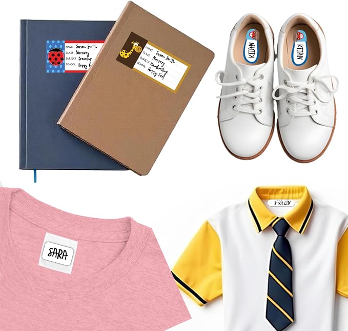 The Ultimate School Label Pack - 218 Waterproof Name Labels for Kids School Stuff, Name Tags for Clothes, Book Stickers & Bag Tags, No Iron Fabric & Iron on Clothing Labels for Kids, InstaLabels