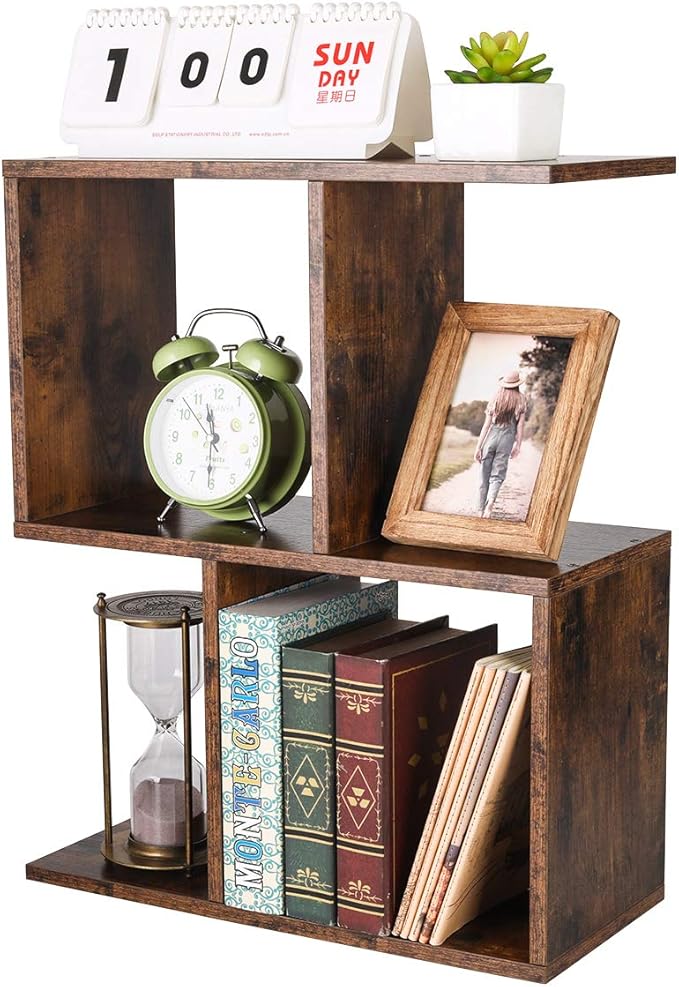 PAG Desktop Shelf Freestanding Wooden Small Bookshelf Desk Supplies Organizers and Accessories Storage Display Rack Office Dorm Decor for Women, Antique Brown