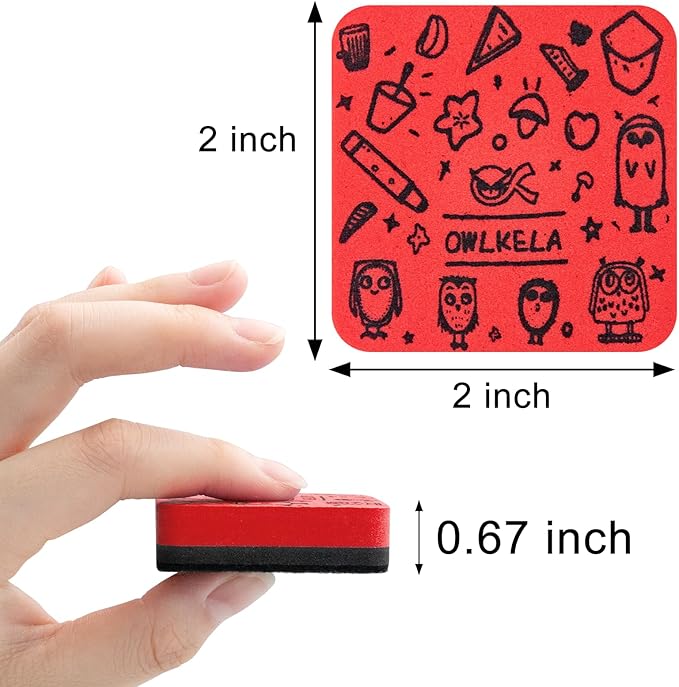 OWLKELA 30Pcs Dry Erase Erasers, Magnetic Whiteboard Eraser, Mini Whiteboard Cleaning Pads for Classroom, Office and Home, Red