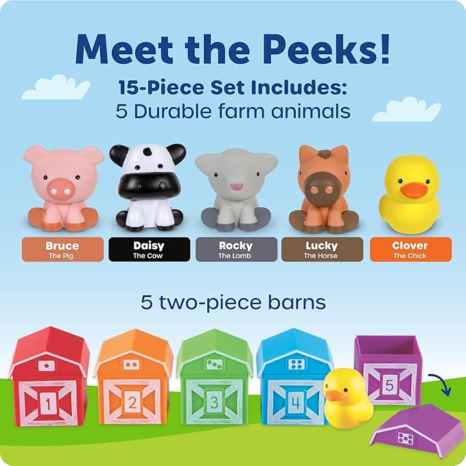 Learning Resources Peekaboo Learning Farm - Farm Animals for Toddlers, Educational Fine Motor Montessori Sets, Toddler Animal Toys, Counting, Sorting & Matching Barn Animal Toy, Little Animal Figures