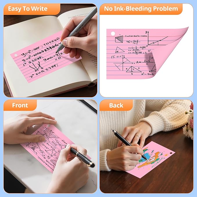 Index Cards 3x5 Inches, 300 PCS, Pink Flash Cards With Ring, Punched Lined Study Card Ruled Flashcards Notecards, Ruled Front And Blank Back, Note Card for School, College And Home