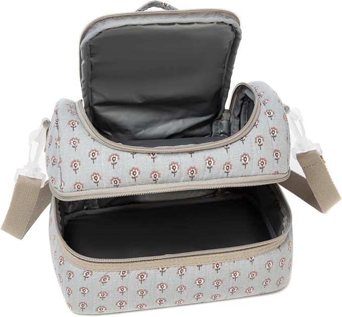 Insulated Kids Dual Compartment Lunch Bags Tote for Girls Boys Toddler Lunch Boxes Pre-School Toddler Kindergarten Picnic Camp Food Cooler Thermal with Strap (Z Blue Floral)
