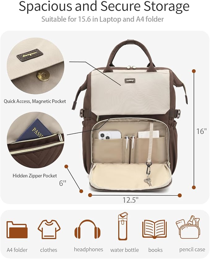 Computer Backpack for Women, Work Bag Laptop Bookbag with Cup Holder & USB Charger for Teacher Nurse College Travel Back Pack, Gifts, Nude Brown