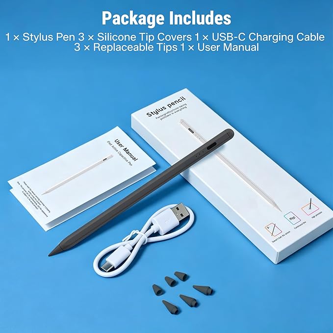 Stylus Pen for iPad 2018-2026, 2X Fast Charge Active Pencil with Tilt Sensitivity & Palm Rejection, iPad 11/10/9/8/7/6/A16, Air M4/M3/M2, Pro M5/M4, Mini 7/6/5 (Black)