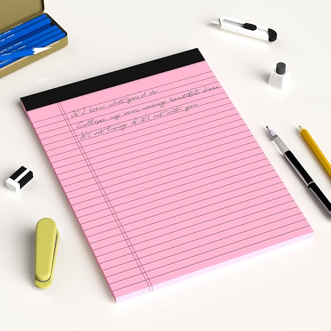 AILZFEI Pink Legal Pad Note Pads 8.5 x 11 inch, Wide Ruled Clear Print Writing Pads 30 Sheets/Pad, 20lb Colored Paper, Perforated Notepad with Sturdy Back (3 Pads Pink)