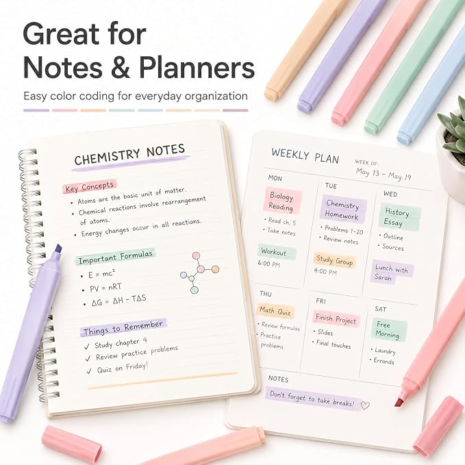 Pastel Highlighters, 12 Pack Chisel Tip Bible Highlighters No Bleed | Assorted Soft Colors for Bible Study, Journaling, Notes, School and Office Supplies, Back to School, Classroom Must Have