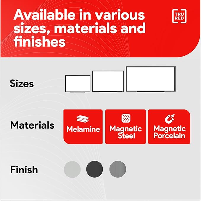 TRU RED Magnetic Porcelain Whiteboard | Dry Erase Board for Wall, White Board with Black Frame, 3 ft x 4 ft, 4 Multicolor Markers Included