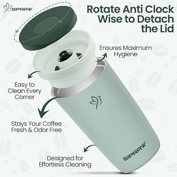 12oz Travel Coffee Mug Tumbler Insulated Stainless Steel Coffee Cup with Leakproof Lid for Hot and Cold Drinks BPA Free Reusable Mug Dishwasher Safe Cup Holder Friendly, Pastel Green